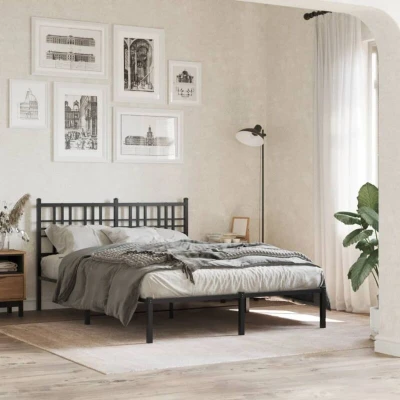 Paveikslėlis vidaXL Metal Bed Frame without Mattress with Headboard Black 120x190cm