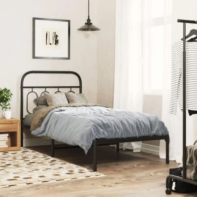 Paveikslėlis vidaXL Metal Bed Frame without Mattress with Headboard Black 80x200cm