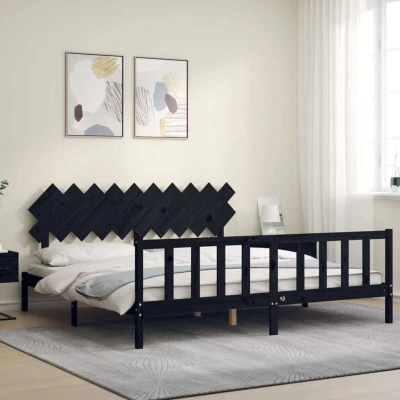 Paveikslėlis vidaXL Bed Frame without Mattress Black 200x200 cm Solid Wood Pine