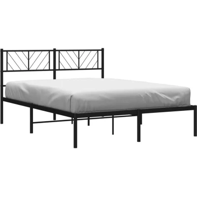 Paveikslėlis vidaXL Metal Bed Frame without Mattress with Headboard Black 140x200cm
