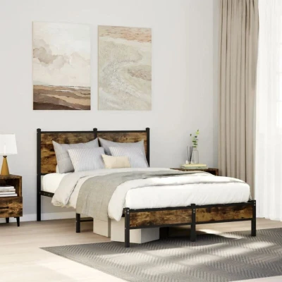 Paveikslėlis vidaXL Metal Bed Frame without Mattress Smoked Oak 120x200 cm