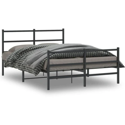Paveikslėlis vidaXL Metal Bed Frame without Mattress with Footboard Black 135x190cm