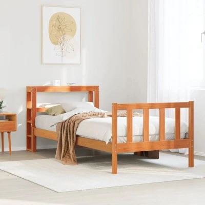 Paveikslėlis vidaXL Bed Frame with Headboard without Mattress Wax Brown 75x190 cm Small Single