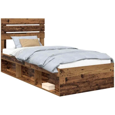 Paveikslėlis vidaXL Bed Frame with Headboard Old Wood 90 x 200 cm Solid Pine