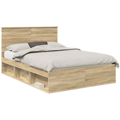 Paveikslėlis vidaXL Bed Frame with Headboard Sonoma 140 x 190 cm Solid Pine Wood