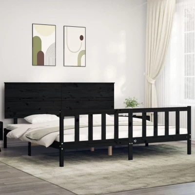 Paveikslėlis vidaXL Bed Frame without Mattress Black 200x200 cm Solid Wood Pine