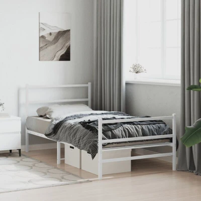 Paveikslėlis vidaXL Metal Bed Frame without Mattress with Footboard White 100x190cm