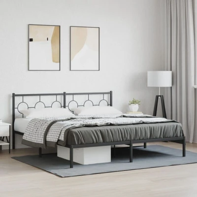 Paveikslėlis vidaXL Metal Bed Frame without Mattress with Headboard Black 180x200cm