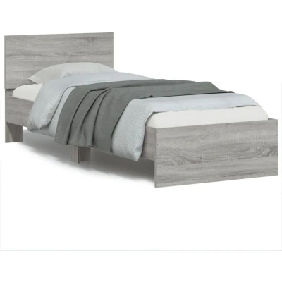 Paveikslėlis vidaXL Bed Frame without Mattress with LED Lights Grey Sonoma 75x190 cm Small Single