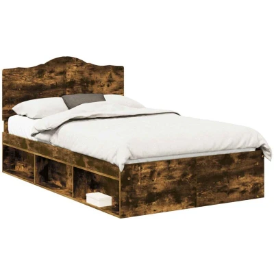 Paveikslėlis vidaXL Bed Frame Smoked Oak 120 x 200 cm Solid Pine Wood