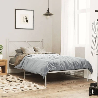 Paveikslėlis vidaXL Metal Bed Frame without Mattress with Headboard White 100x190cm
