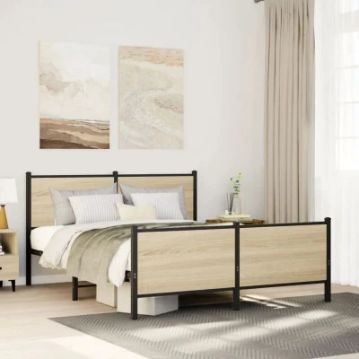 Paveikslėlis vidaXL Metal Bed Frame without Mattress Sonoma Oak 140x200 cm