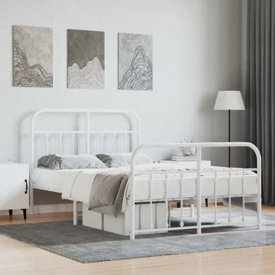 Paveikslėlis vidaXL Metal Bed Frame without Mattress with Footboard White 120x200cm
