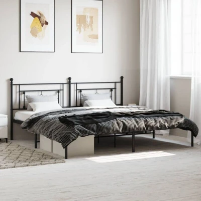 Paveikslėlis vidaXL Metal Bed Frame without Mattress with Headboard Black 200x200cm