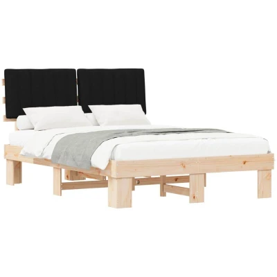 Paveikslėlis vidaXL Bed Frame with Upholstered Headboard Black 140 x 200 cm