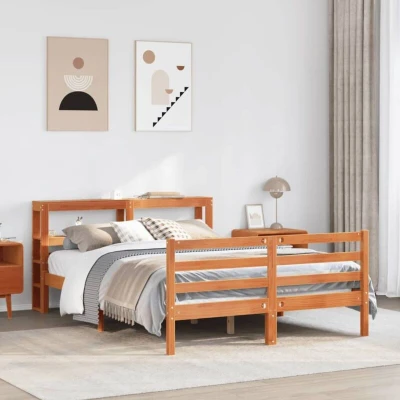 Paveikslėlis vidaXL Bed Frame without Mattress Wax Brown 135x190 cm Double Solid Wood Pine