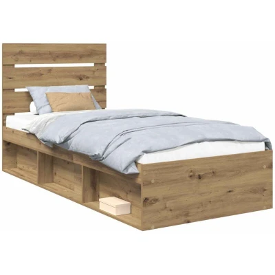 Paveikslėlis vidaXL Bed Frame Artisian Oak 90 x 200 cm Solid Pine Wood