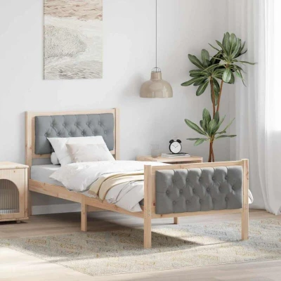 Paveikslėlis vidaXL Bed Frame with Headboard Light Grey 80 x 200 cm Solid Pine Wood