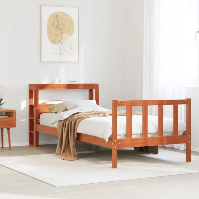 Paveikslėlis vidaXL Bed Frame with Headboard without Mattress Wax Brown 75x190 cm Small Single