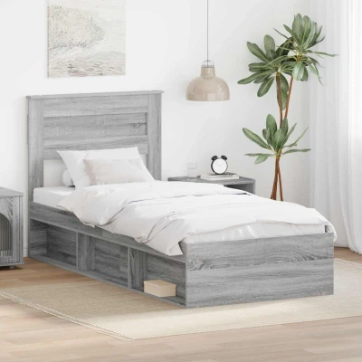 Paveikslėlis vidaXL Bed Frame with Storage Grey Sonoma 90 x 200 cm Solid Pine Wood