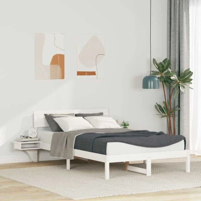 Paveikslėlis vidaXL Bed Frame with Headboard White 120 x 200 cm Solid Pine Wood