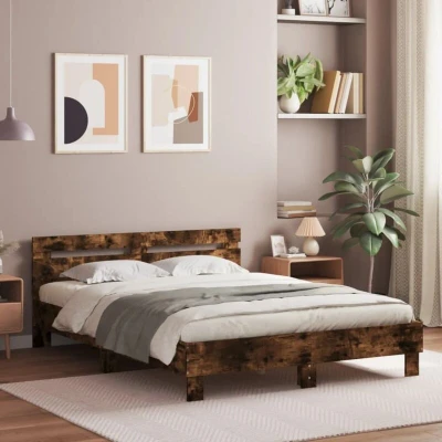 Paveikslėlis vidaXL Bed Frame with LED without Mattress Smoked Oak 150x200 cm King Size