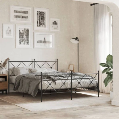 Paveikslėlis vidaXL Metal Bed Frame without Mattress with Footboard Black 150x200cm