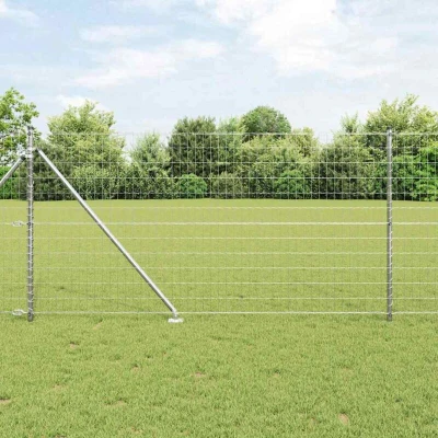 Paveikslėlis vidaXL Fence with Post Silver 1 x 25 m Steel
