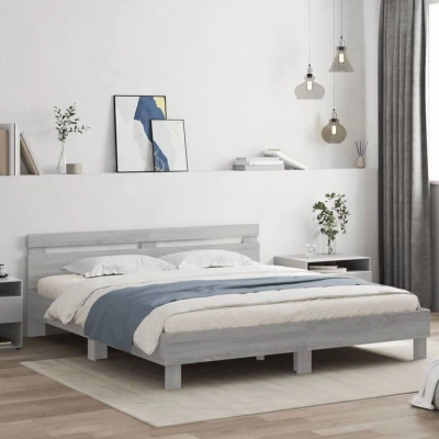 Paveikslėlis vidaXL Bed Frame with LED without Mattress Grey Sonoma 160x200 cm