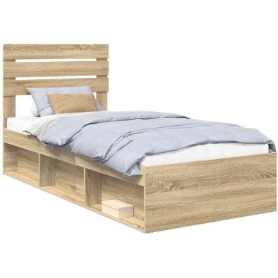 Paveikslėlis vidaXL Bed Frame with Headboard Sonoma 100 x 200 cm Solid Pine Wood