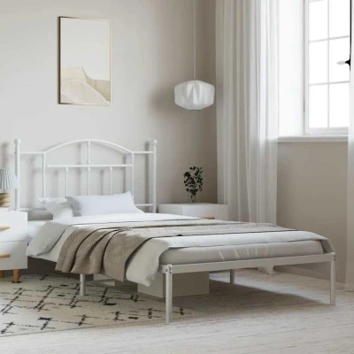 Paveikslėlis vidaXL Metal Bed Frame without Mattress with Headboard White 100x200cm