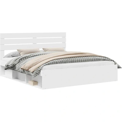 Paveikslėlis vidaXL Bed Frame with Headboard White 200 x cm Solid Pine Wood