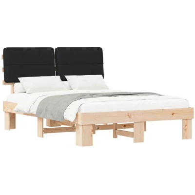 Paveikslėlis vidaXL Bed Frame with Upholstered Headboard Black 160 x 200 cm