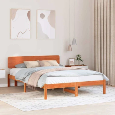 Paveikslėlis vidaXL Bed Frame with Headboard Wax Brown 160 x 200 cm Solid Pine Wood