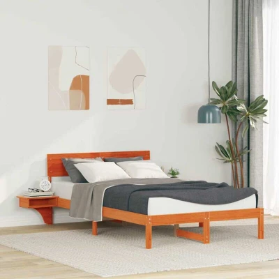 Paveikslėlis vidaXL Bed Frame with Headboard Wax Brown 140 x 200 cm Solid Pine Wood