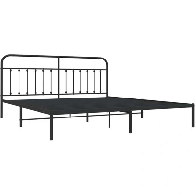 Paveikslėlis vidaXL Metal Bed Frame without Mattress with Headboard Black 193x203cm