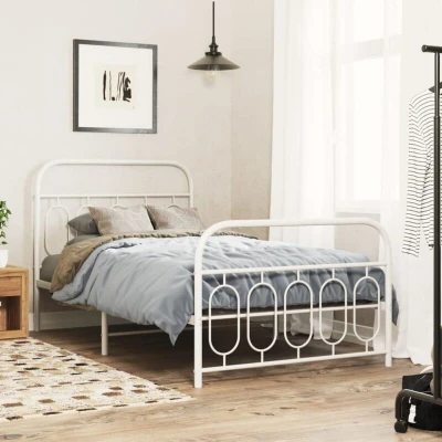 Paveikslėlis vidaXL Metal Bed Frame without Mattress with Footboard White 100x190cm