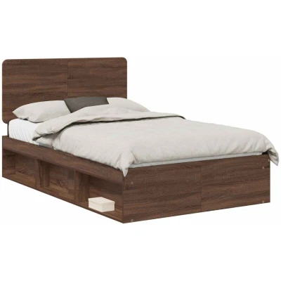 Paveikslėlis vidaXL Bed Frame with Headboard Brown Oak 120 x 190 cm Solid Pine Wood
