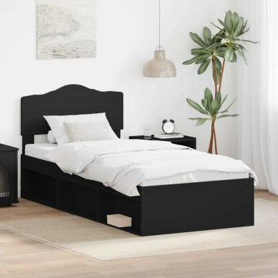Paveikslėlis vidaXL Bed Frame with Headboard Black 75 x 190 cm Solid Pine Wood