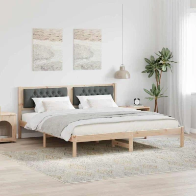 Paveikslėlis vidaXL Bed Frame with Headboard Dark Grey 160 x 200 cm Solid Pine Wood