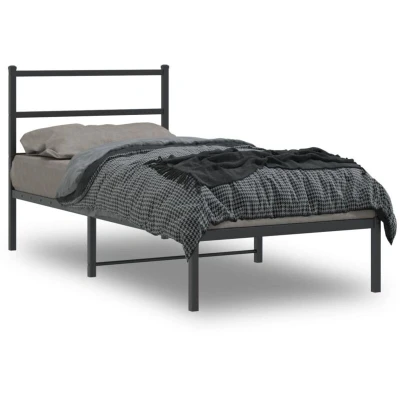 Paveikslėlis vidaXL Metal Bed Frame without Mattress with Headboard Black 90x200cm