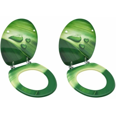 Paveikslėlis vidaXL WC Toilet Seats with Lid 2 pcs MDF Green Water Drop Design