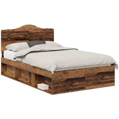 Paveikslėlis vidaXL Bed Frame with Headboard Old Wood 120 x 200 cm Solid Pine