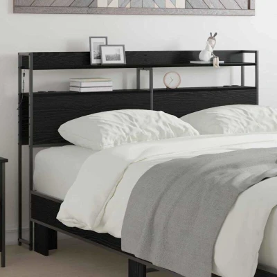 Paveikslėlis vidaXL Storage Headboard with Black oak Engineered wood