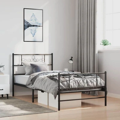 Paveikslėlis vidaXL Metal Bed Frame without Mattress with Footboard Black 100x200cm