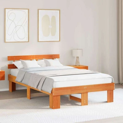 Paveikslėlis vidaXL Bed Frame with Headboard Wax Brown 140 x 190 cm Solid Pine Wood
