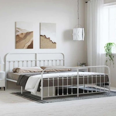 Paveikslėlis vidaXL Metal Bed Frame without Mattress with Footboard White 193x203cm