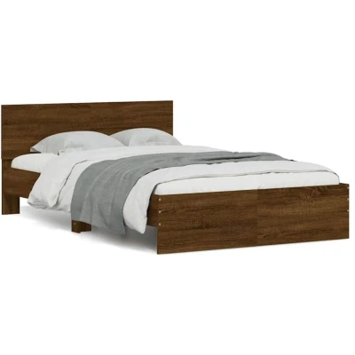 Paveikslėlis vidaXL Bed Frame with Headboard and LED Brown Oak 140x190 cm