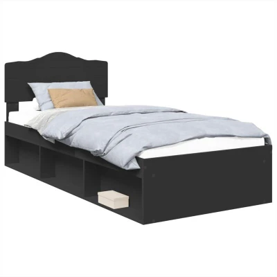 Paveikslėlis vidaXL Bed Frame with Headboard Black 100 x 200 cm Solid Pine Wood