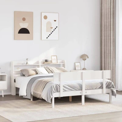 Paveikslėlis vidaXL Bed Frame without Mattress White 150x200 cm King Size Solid Wood Pine